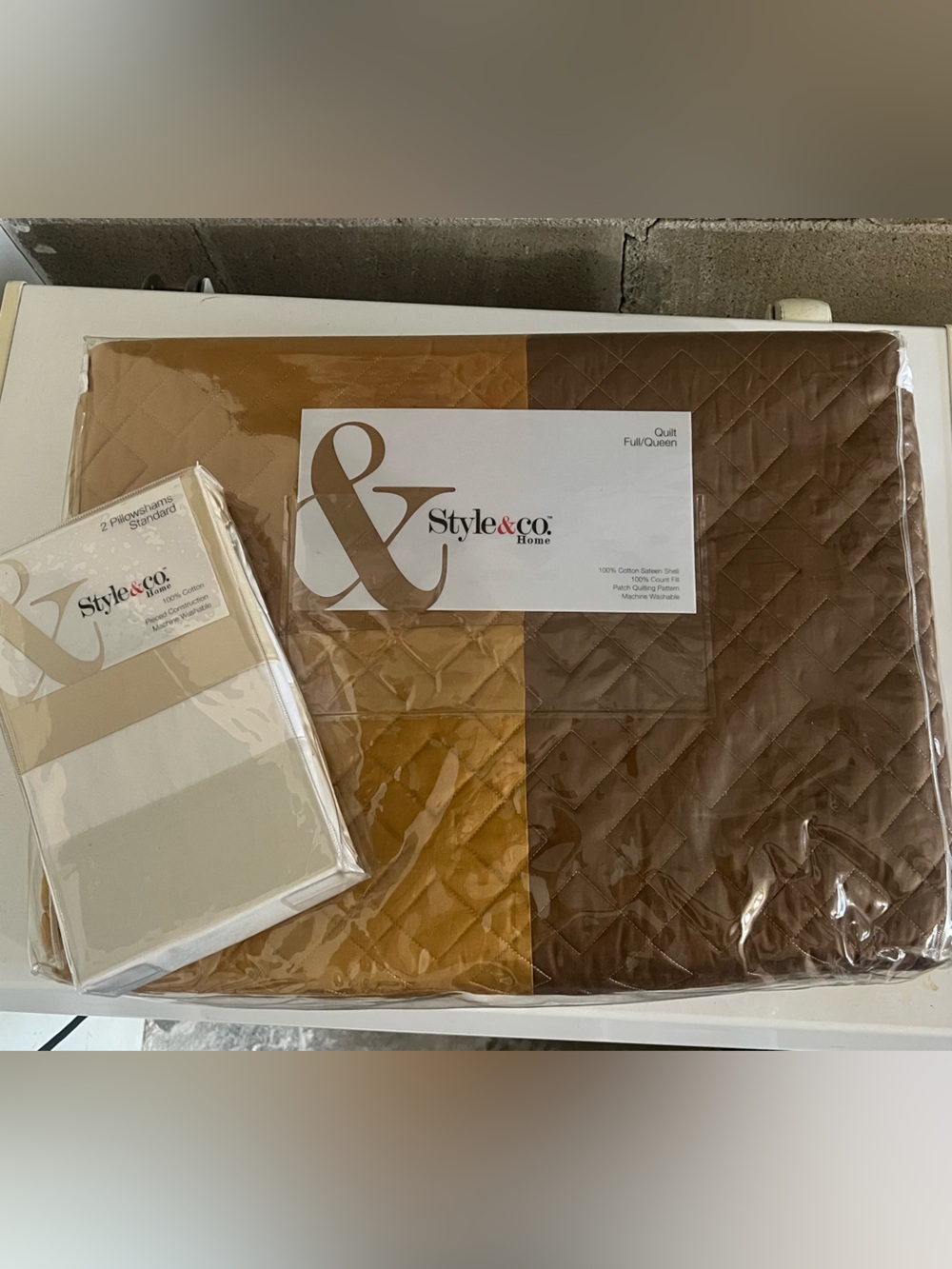 Style & Co. Two-Tone Quilted Bedding Set in Brown and Tan & Pillow Shams